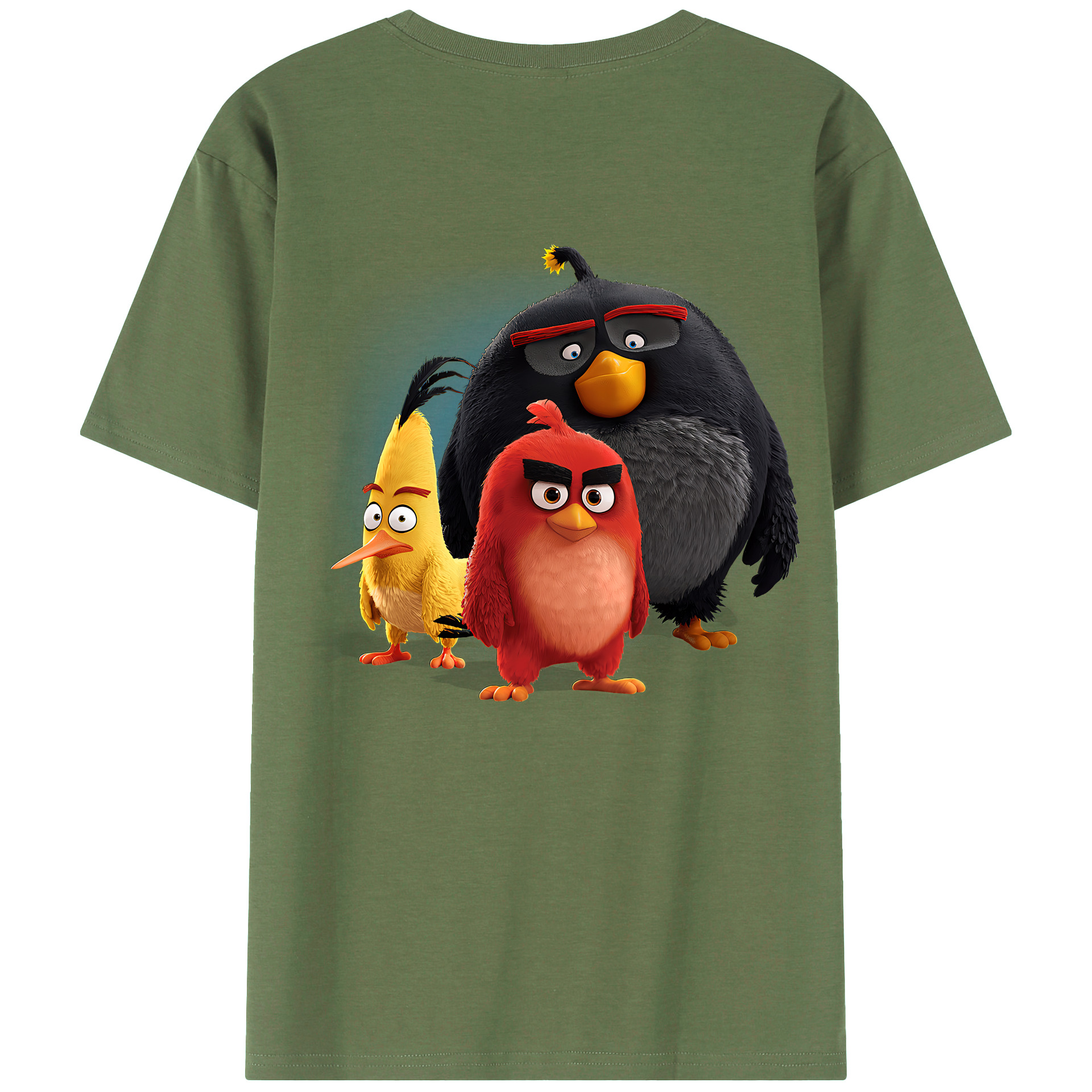 （画像用） Angry Birds アングリーバード 綿100％ メンズ半袖Tシャツ（バックプリント） 通気性